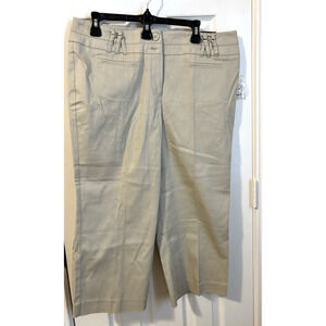 LARRY LEVINE Women's Crop Pants Size 14 Tan Weave Accent Stretch High Rise